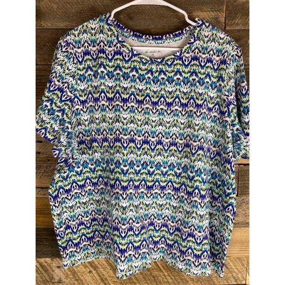 Studio Works Women's Top 2X Blue Green White Patterned Knit - Picture 1 of 8